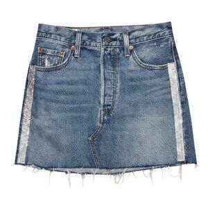 Levi’s Premium Denim Mini Skirt Blue Rhinestone Raw Hem 26
